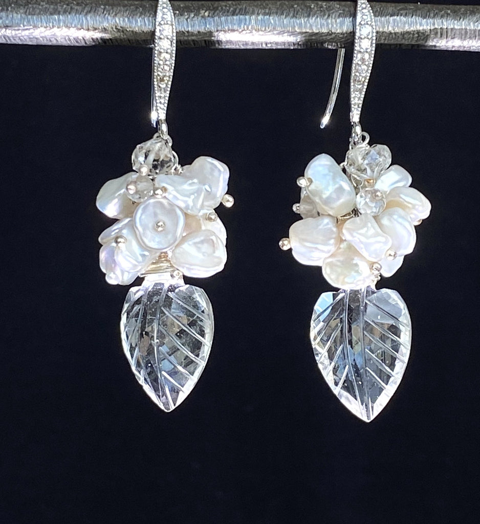 Crystal Quartz, Sterling Silver and Herkimer Diamond Wedding Earrings - doolittlejewelry