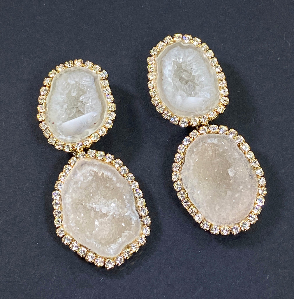 Ivory Tabasco Geode Bridal Earrings Double Dangle Post Diamond Style - doolittlejewelry