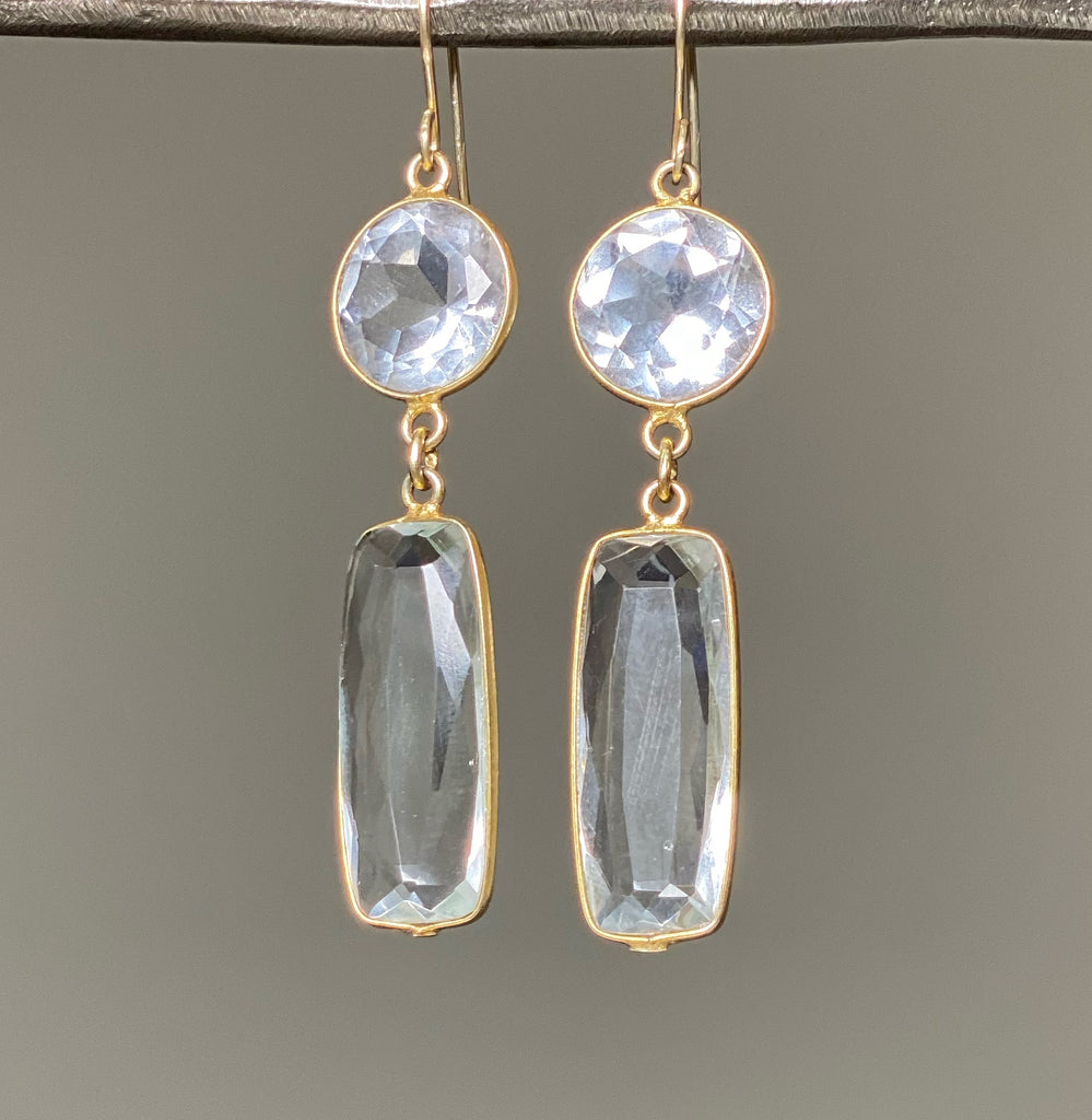Long Sparkly Crystal Quartz Earrings Gold