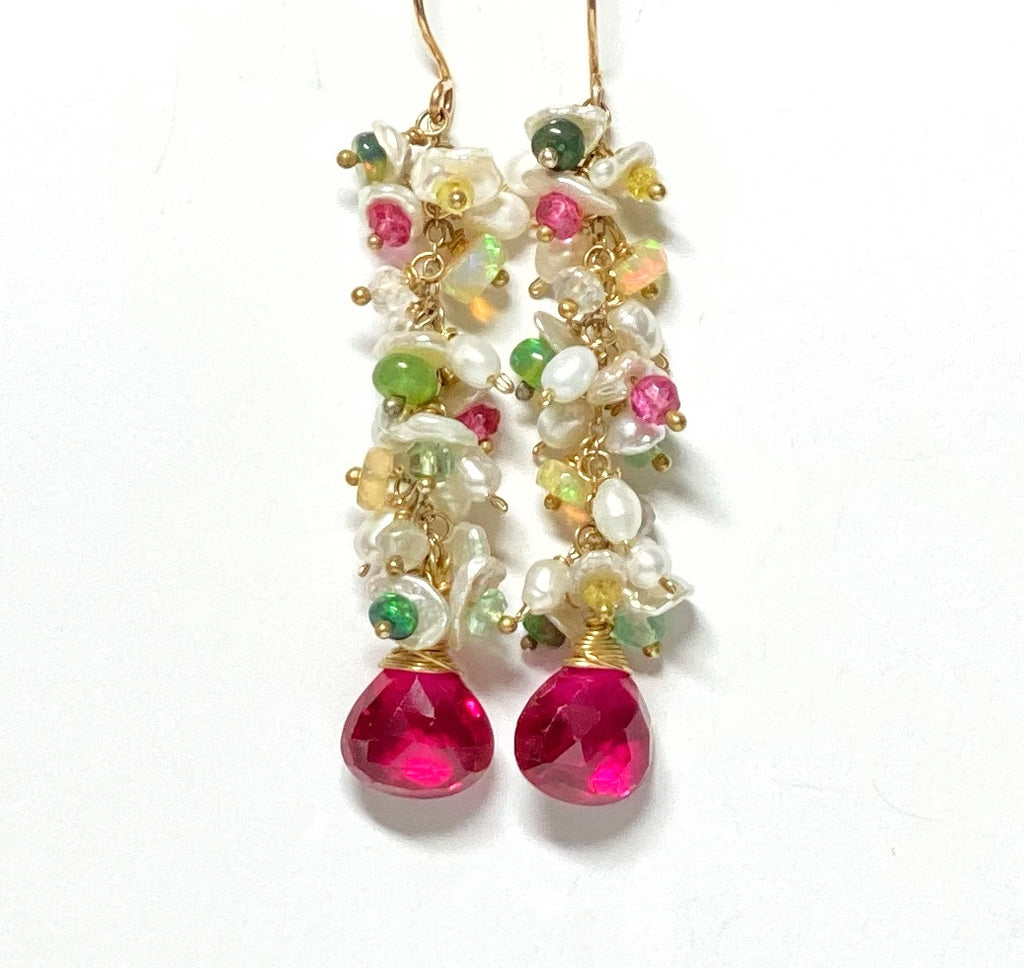 Pink, Red and Pearl Multicolor Opal Earring - doolittlejewelry
