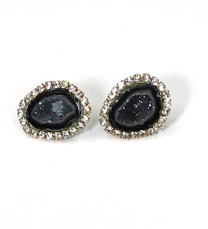 Black Tabasco Geode Slice Stud Earrings
