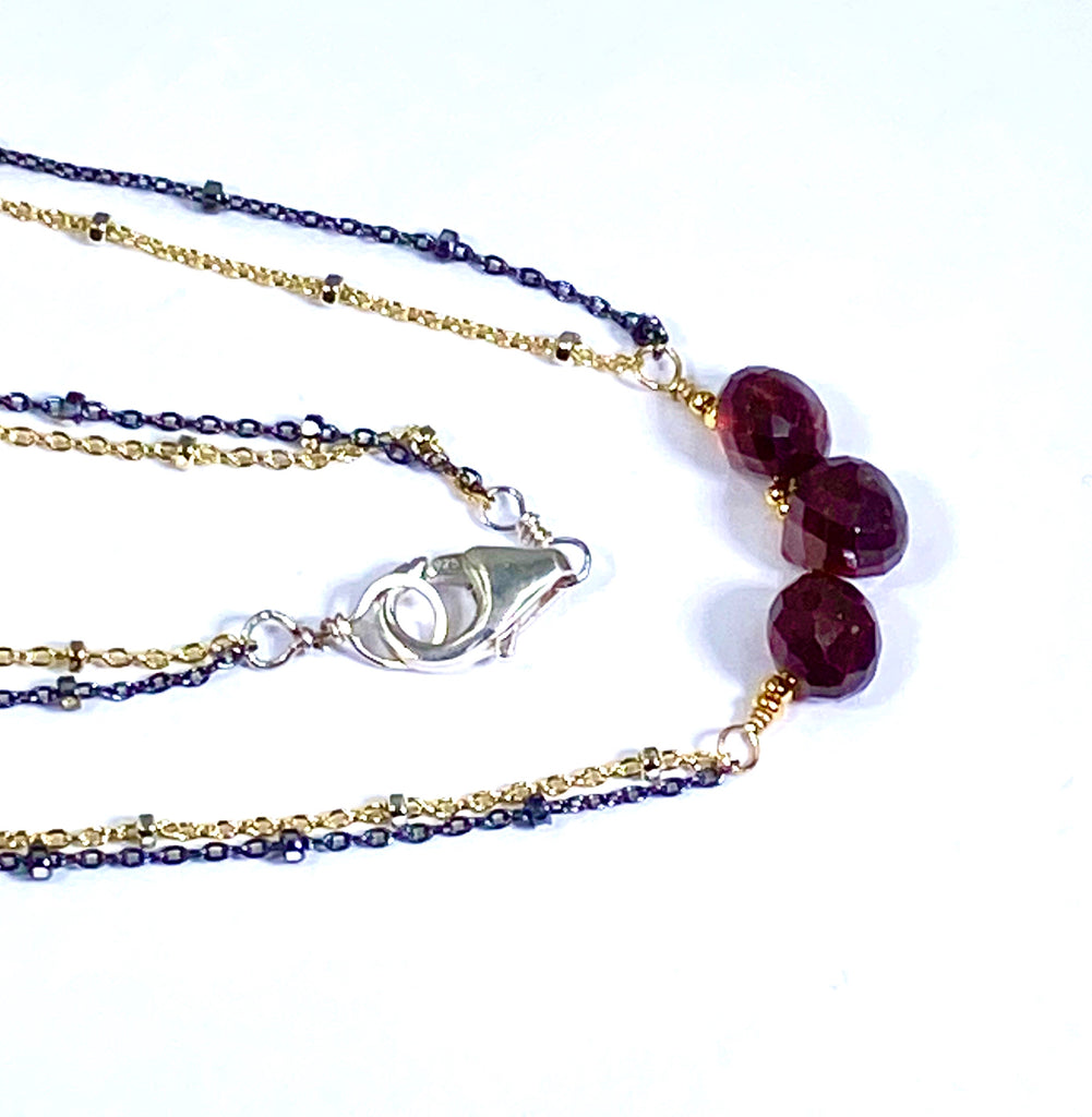 Garnet Necklace Dainty Red Garnet Choker Bar Necklace - doolittlejewelry