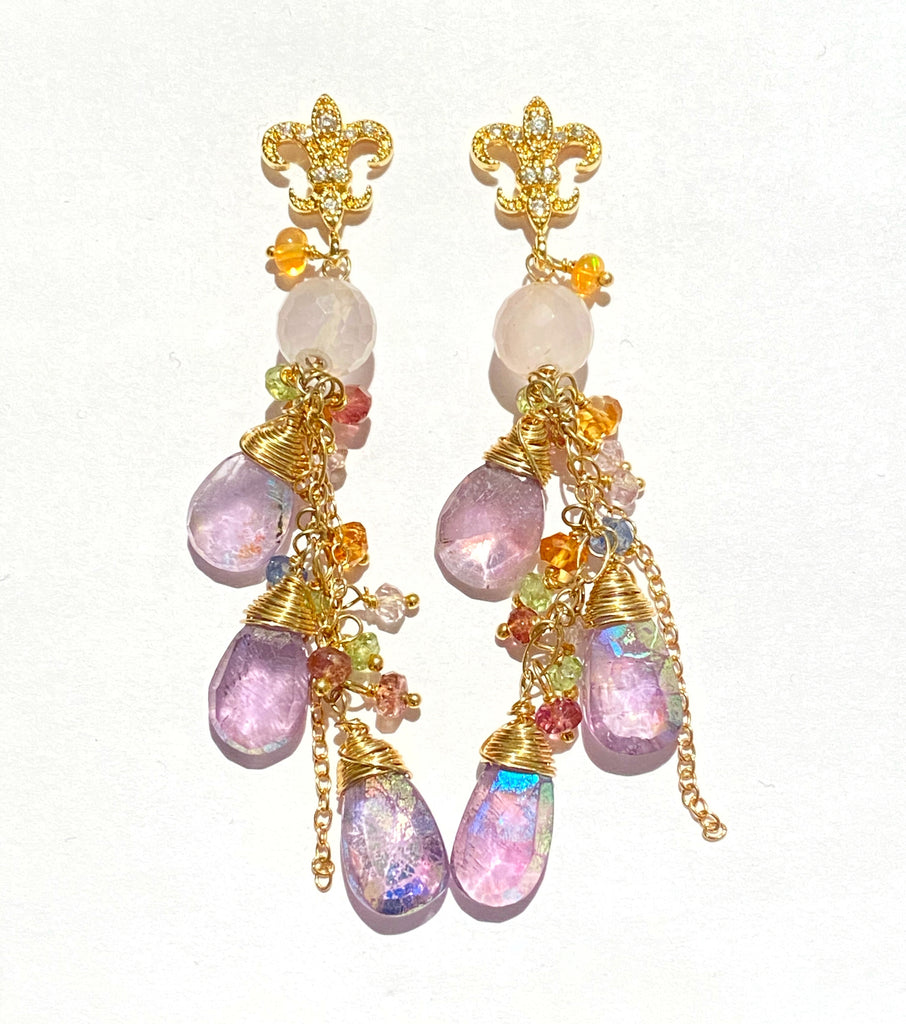 Mystic Amethyst Dangle and Gold Fill Beaded Earrings - doolittlejewelry