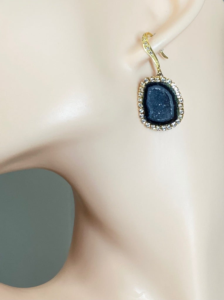 Black Tabasco Geode Druzy Earrings Diamond Style Dangle Earrings