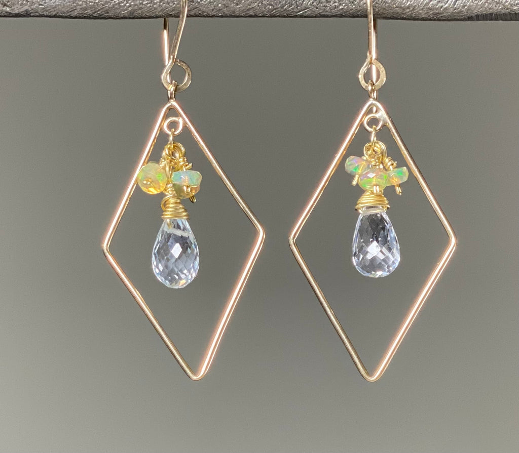 Opal and Crystal Hoop Earrings Gold