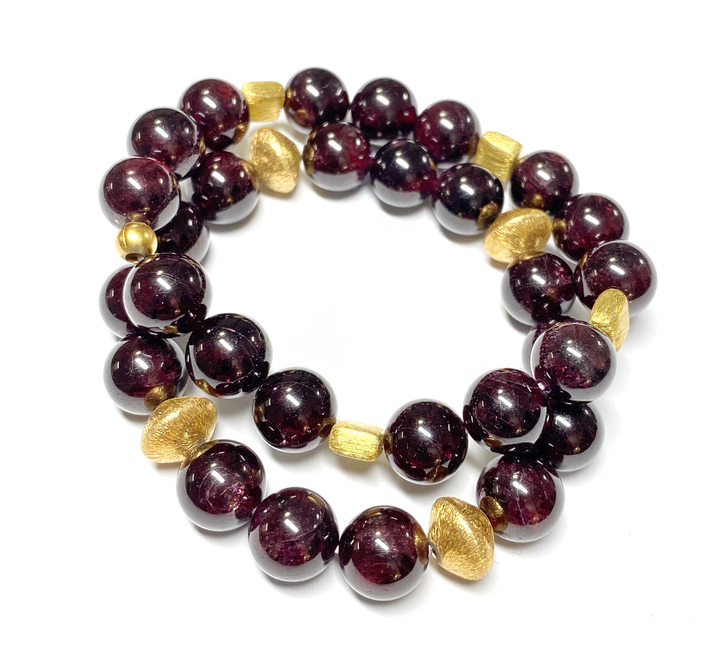 Garnet Stack and Burgundy Stretch Layering Bracelet - doolittlejewelry