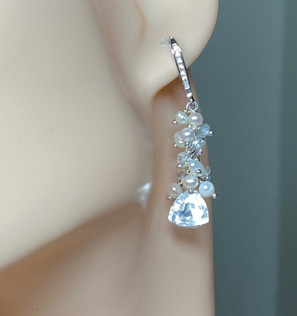 Crystal Quartz Trillion Earrings with Pearl Clusters