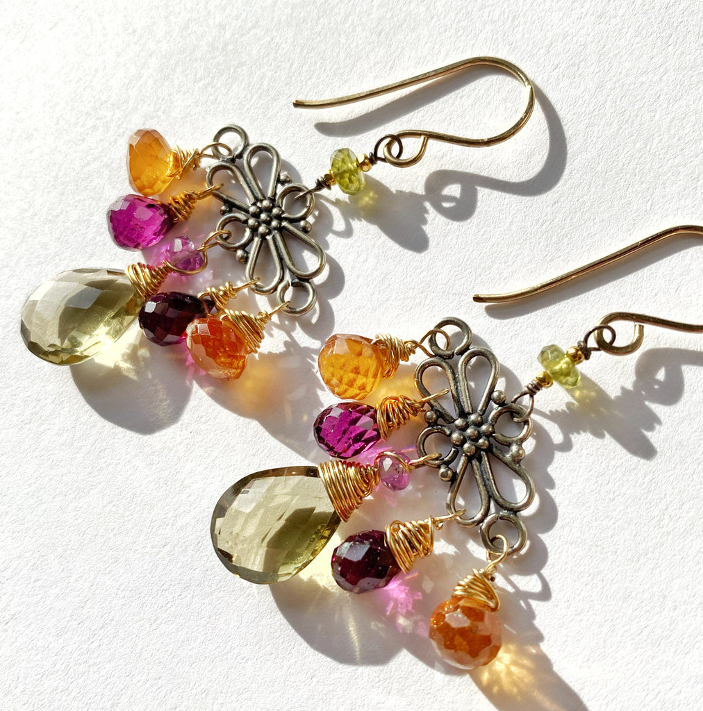 Mixed Metal Hessonite Garnet Dangle Earrings - Doolittle