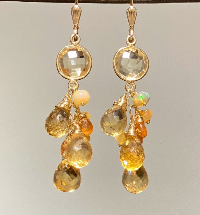 Citrine dangle earrings with opals