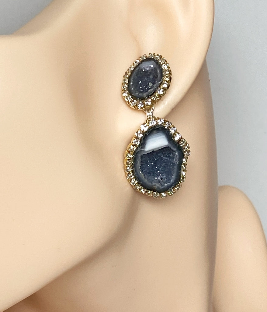 Black and White Tabasco Geode Earrings Double Dangle RARE