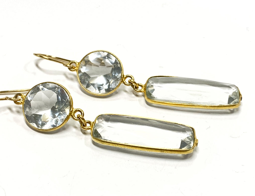 Long Sparkly Crystal Quartz Earrings Gold