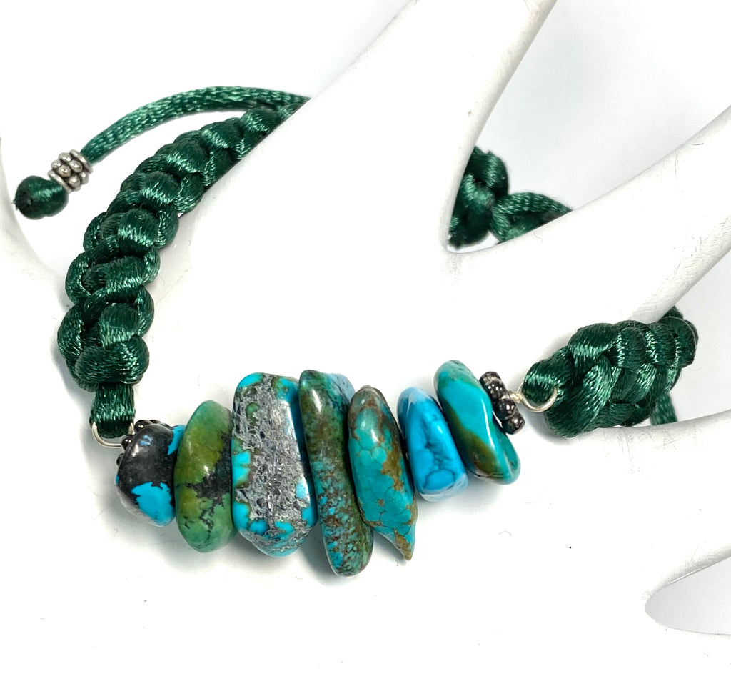 Turquoise Nugget Gemstone Green Macrame Bracelet Boho