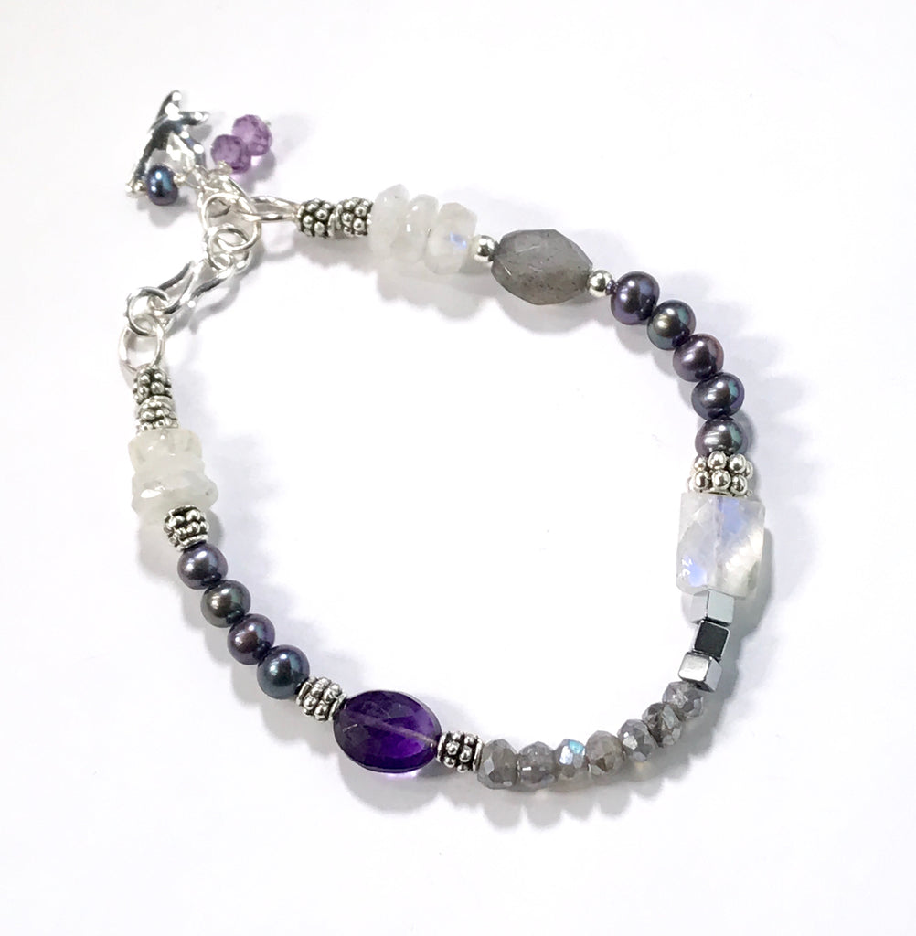 Labradorite Amethyst Moonstone Sterling Silver Bracelet - doolittlejewelry