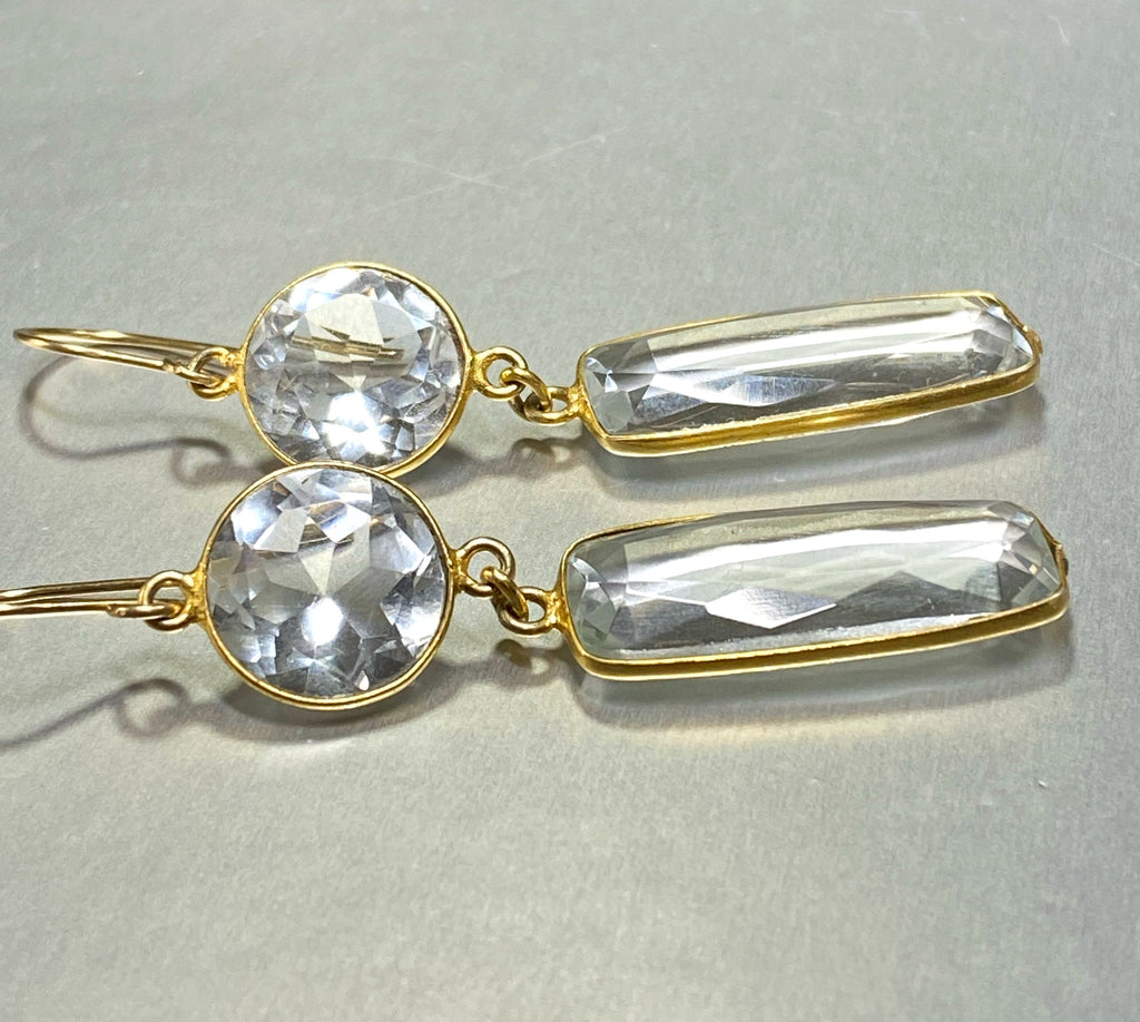 Long Sparkly Crystal Quartz Earrings Gold