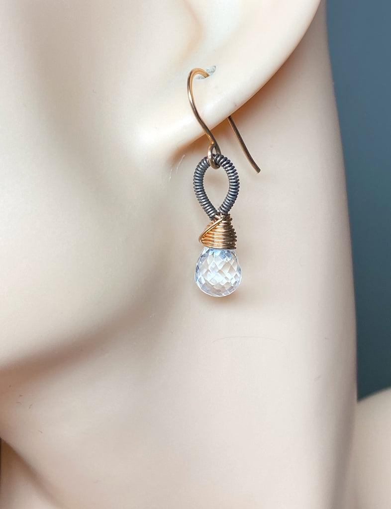 Crystal Quartz Rose Gold Mixed Metal Earrings