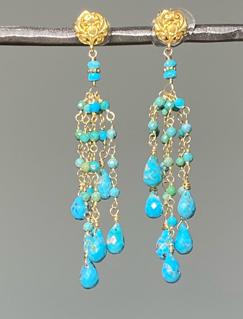 Turquoise Tassel Earrings Gold Long Boho Dangle Earrings