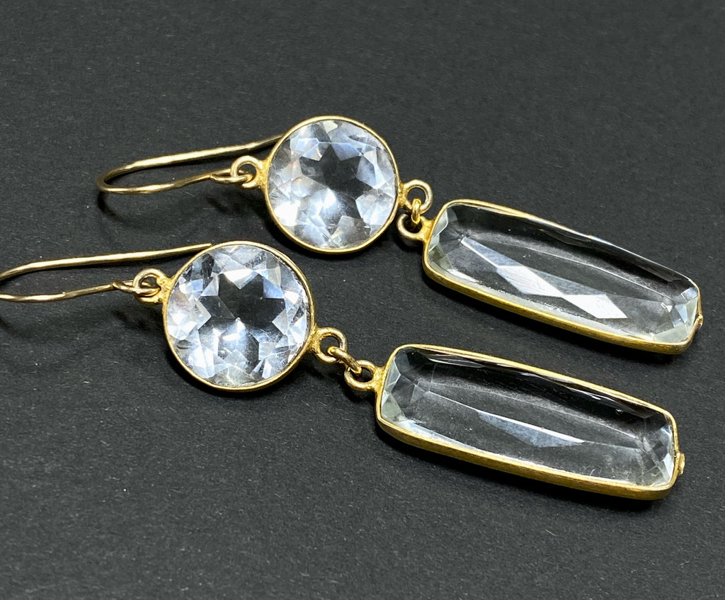 Long Sparkly Crystal Quartz Earrings Gold