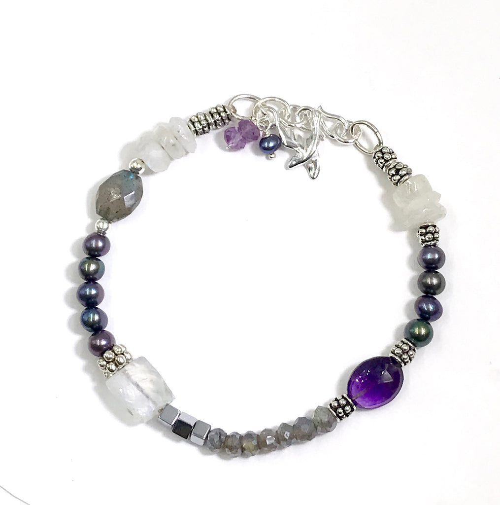 Labradorite Amethyst Moonstone Sterling Silver Bracelet - doolittlejewelry