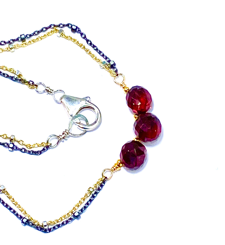 Garnet Necklace Dainty Red Garnet Choker Bar Necklace - doolittlejewelry