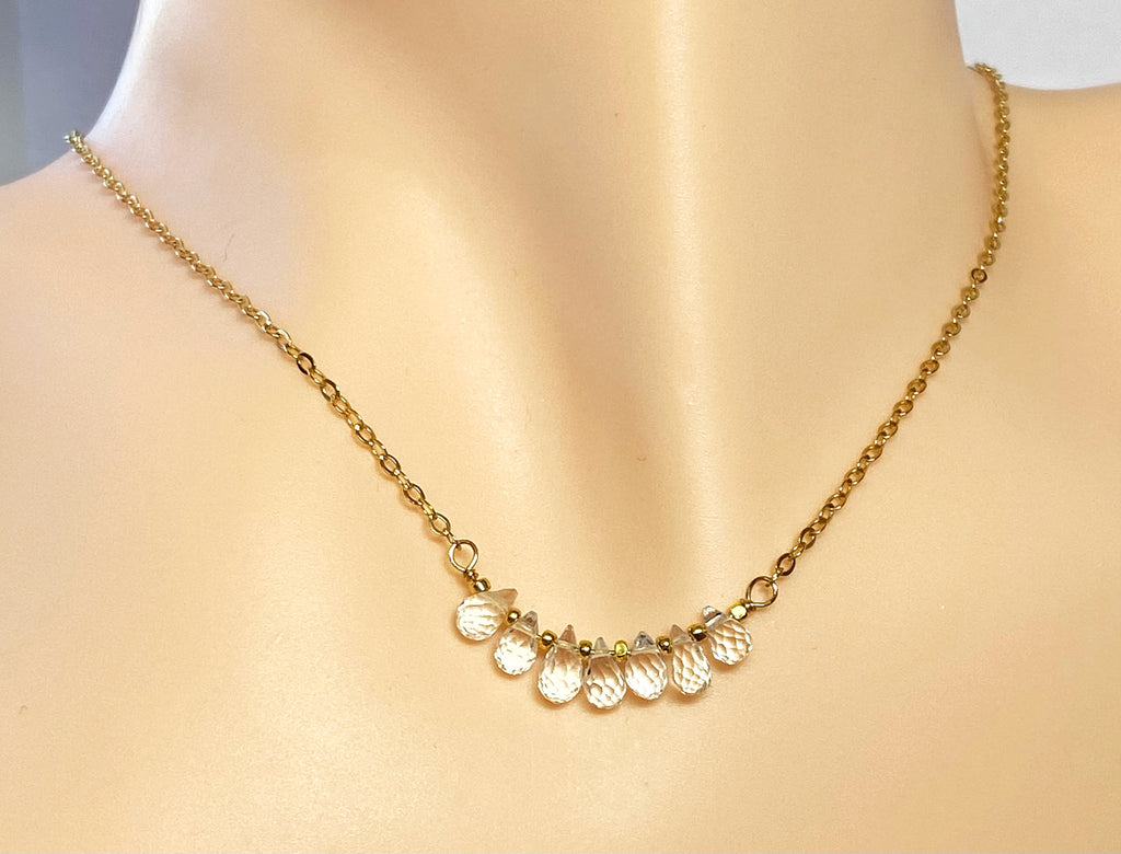 Dainty White Topaz, Tiny Gemstone, Bar Choker Necklace