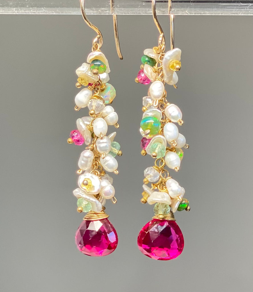 Pink, Red and Pearl Multicolor Opal Earring - Doolittle