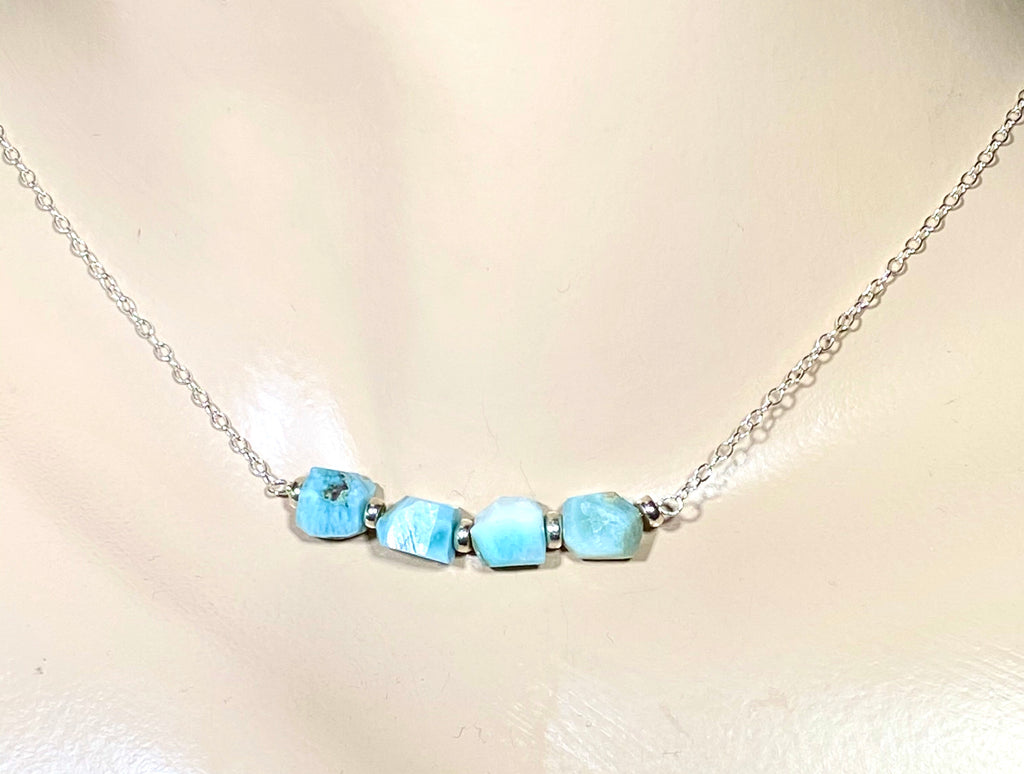Larimar Raw Gemstone Nugget Bar Necklace - doolittlejewelry