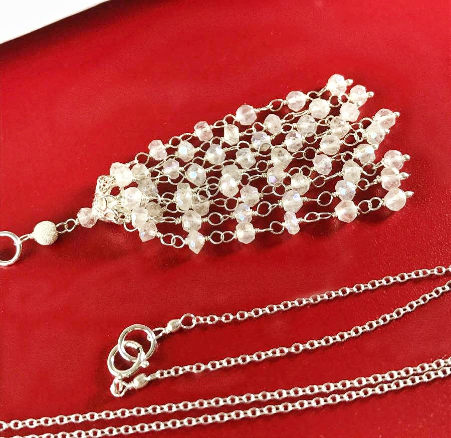 White Tassel and Sterling Silver Wedding Necklace - Doolittle