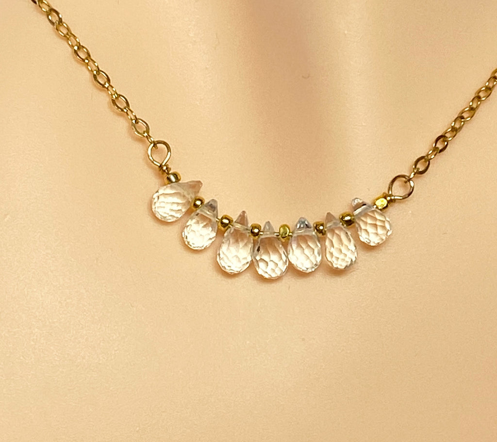 Dainty White Topaz, Tiny Gemstone, Bar Choker Necklace