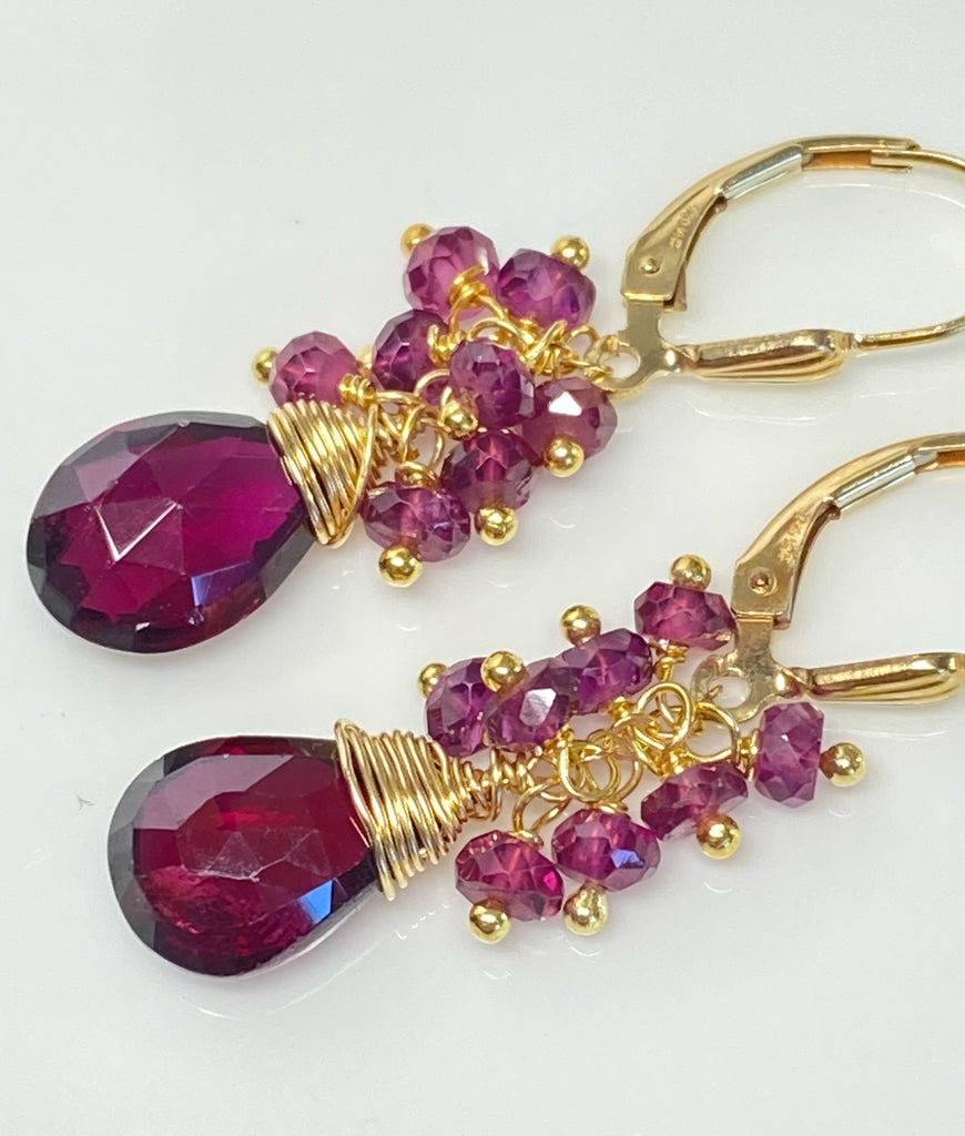 Rhodolite Garnet Cluster Earrings Gold Fill