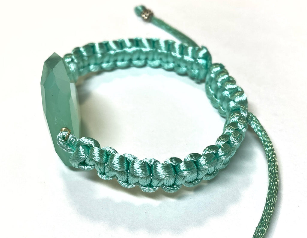 Large Aqua Chalcedony Slice Macrame Bracelet Adjustable