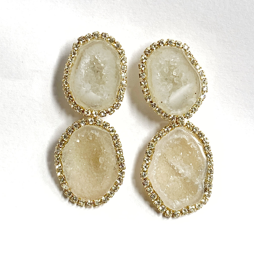 Ivory tabasco geode double dangle earrings crystals