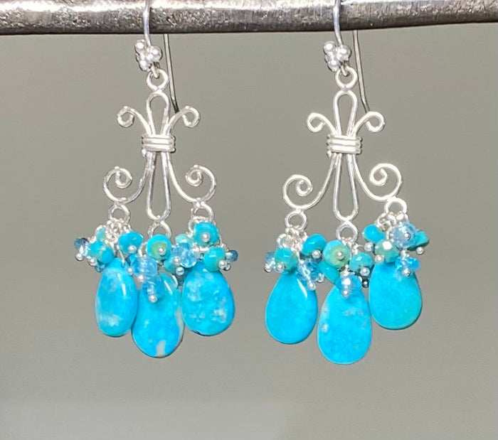 Sterling Silver and Turquoise Chandelier Gemstone Earrings