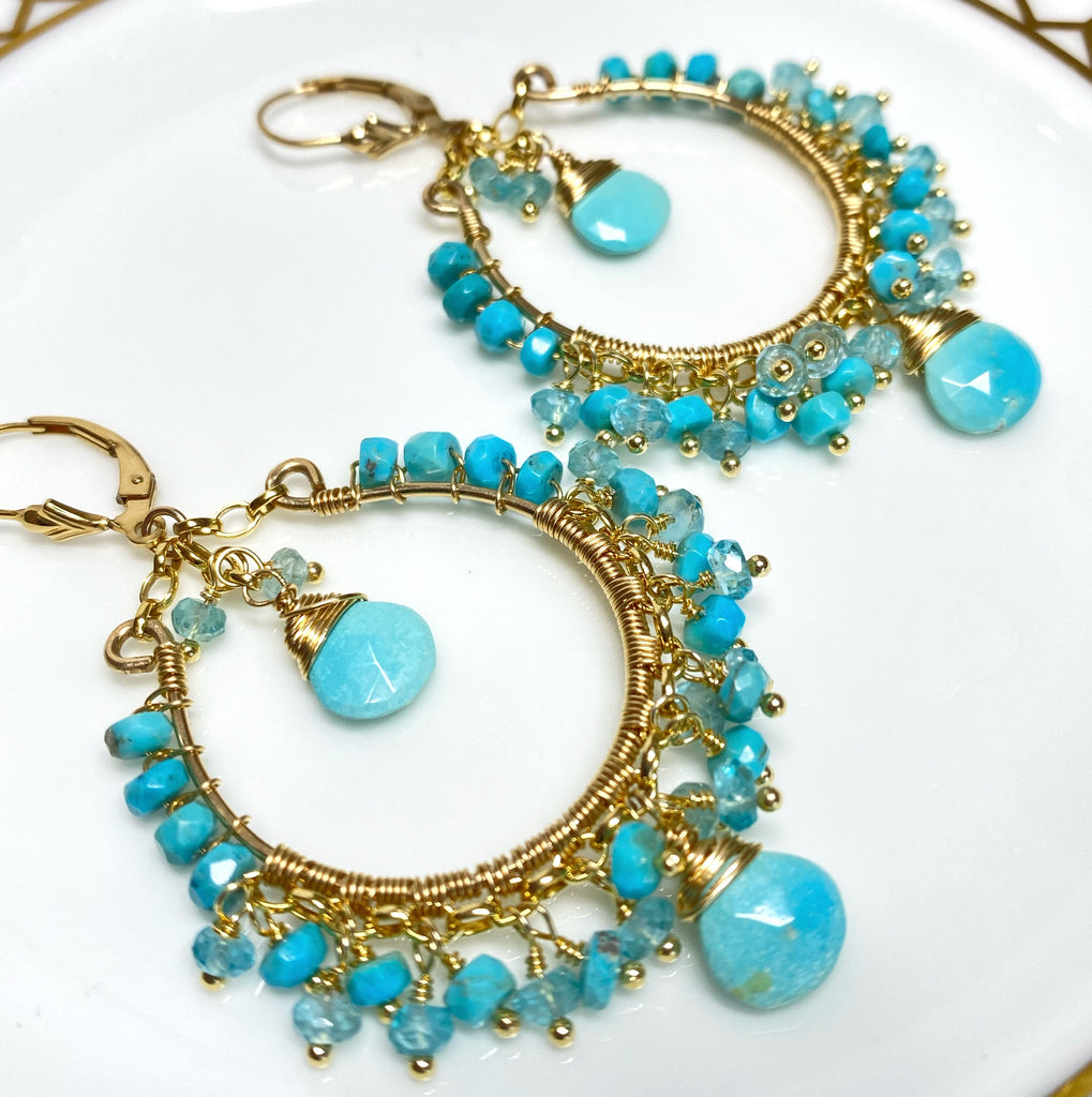 Turquoise Gemstone Gold Hoop Earrings