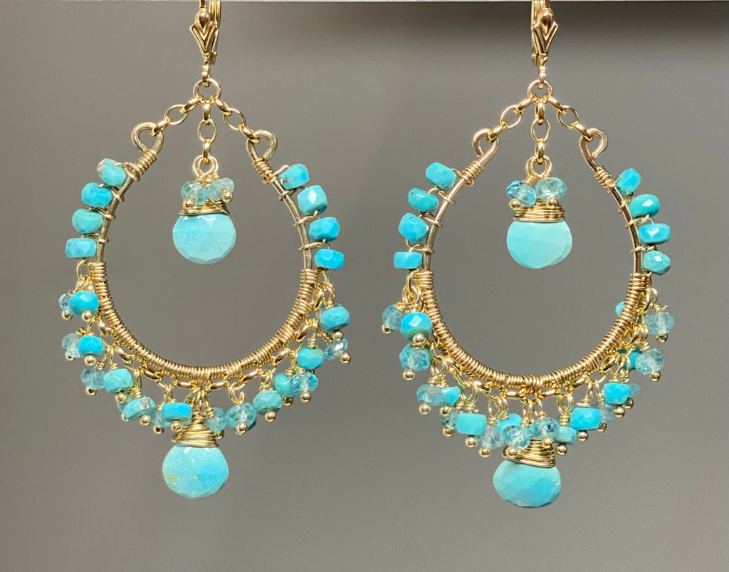 Turquoise Gemstone Gold Hoop Earrings