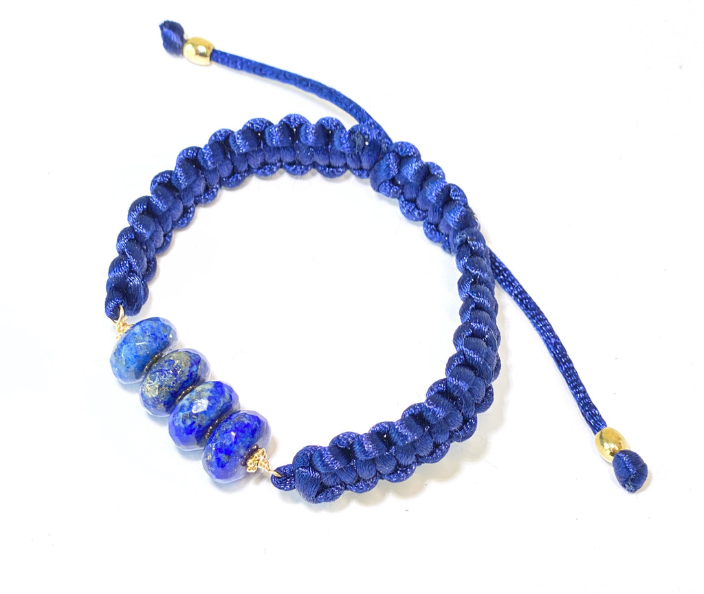 Blue Lapis Lazuli Macrame Bracelet Boho Style