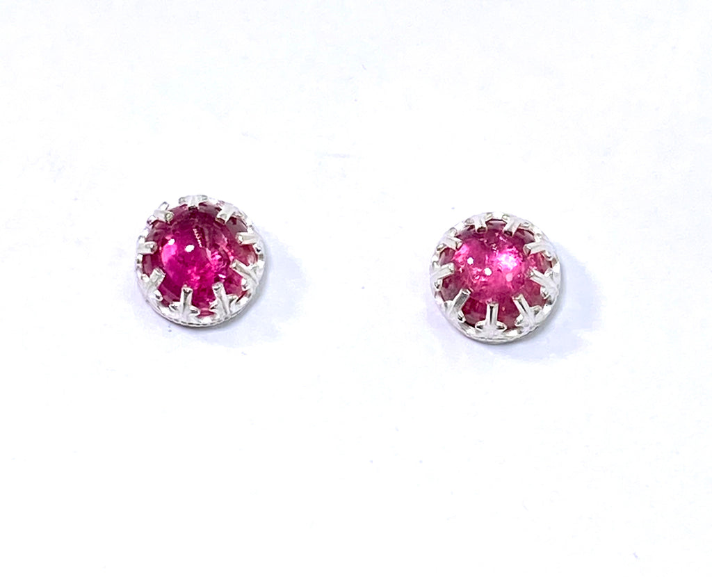 Pink Tourmaline Gemstone Stud Earrings Sterling Silver - doolittlejewelry
