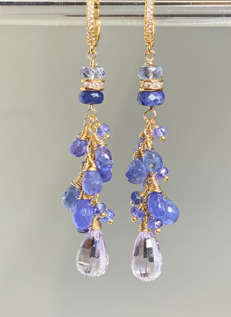 Tanzanite Long Tassel Dangle Earrings Gold Fill