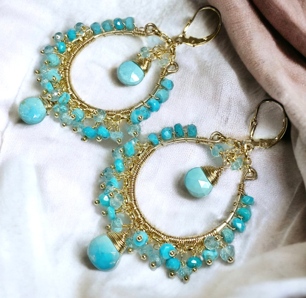 Turquoise Gemstone Gold Hoop Earrings