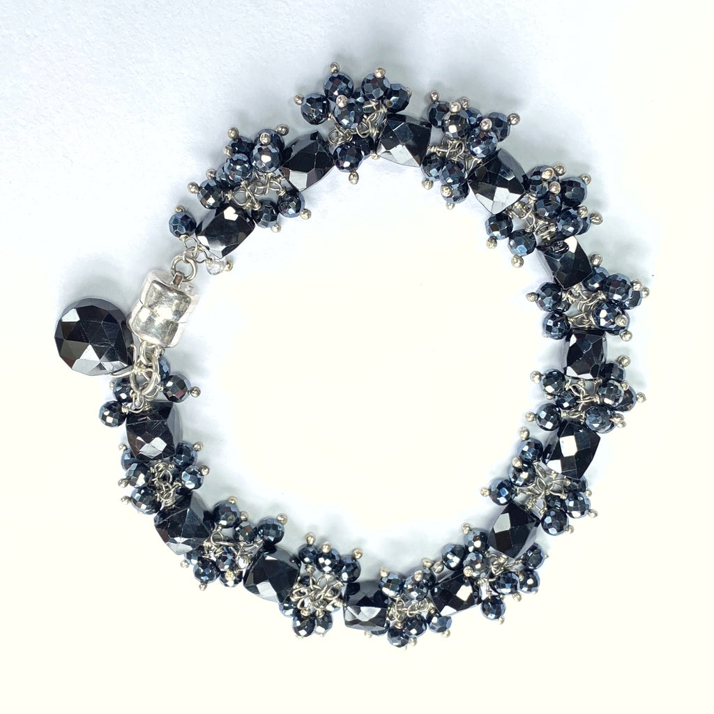 Black Spinel Cluster Bracelet Sterling Silver
