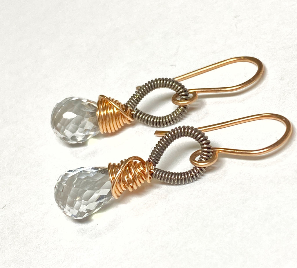 Crystal Quartz Rose Gold Mixed Metal Earrings