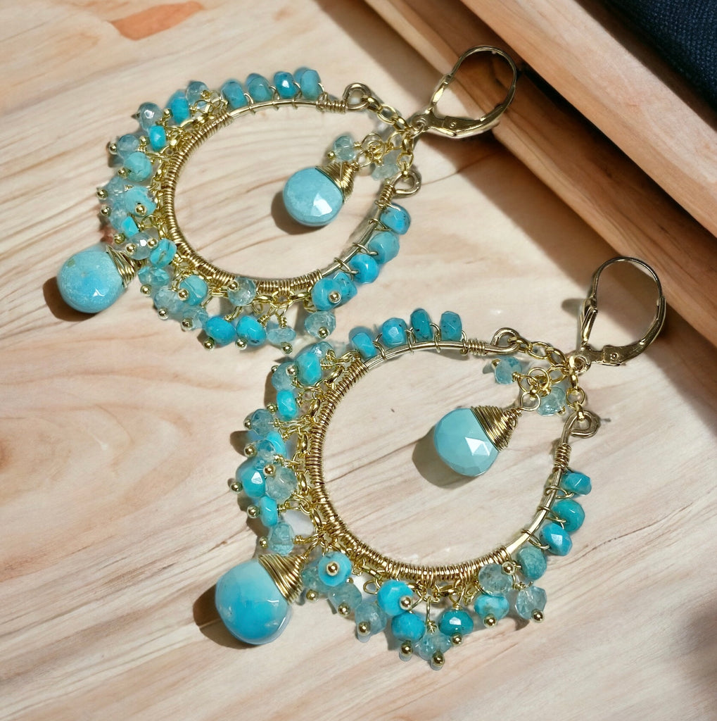 Turquoise Gemstone Gold Hoop Earrings