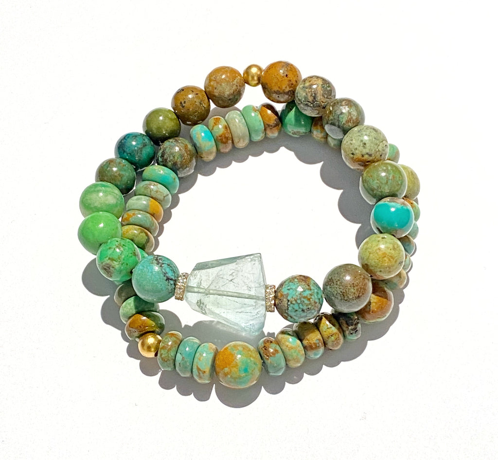 Rustic Turquoise Stack Bracelet Set of 2 with Fluorite