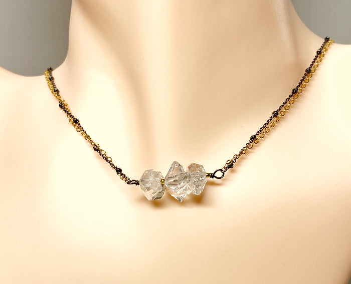 Herkimer Diamond Quartz Dainty Mixed Metal Choker