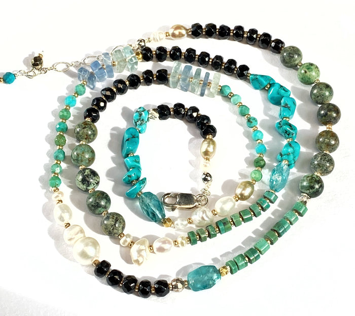 Turquoise Wrap Bracelet or Long Necklace