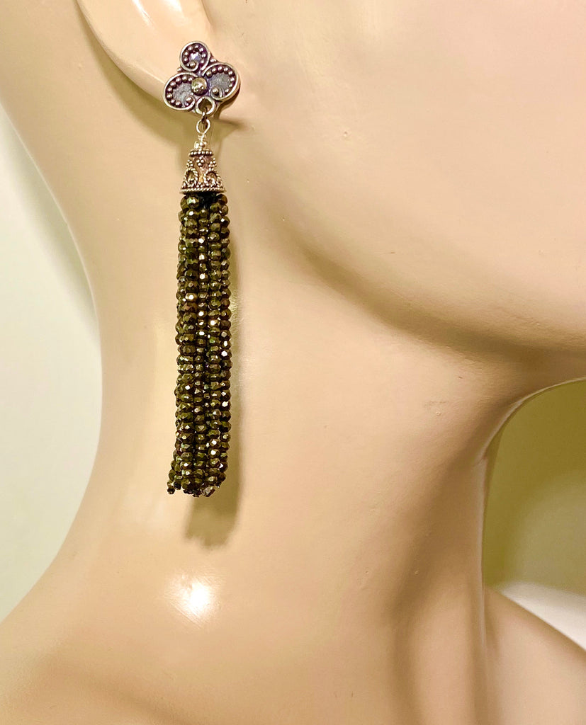 Pyrite Tassel Earrings Gold Mystic Spinel Sterling Silver - doolittlejewelry