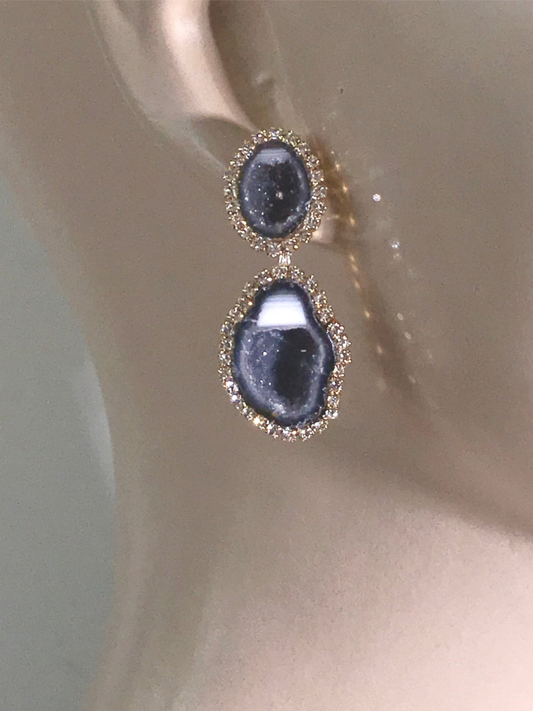 Black and White Tabasco Geode Earrings Double Dangle RARE - doolittlejewelry
