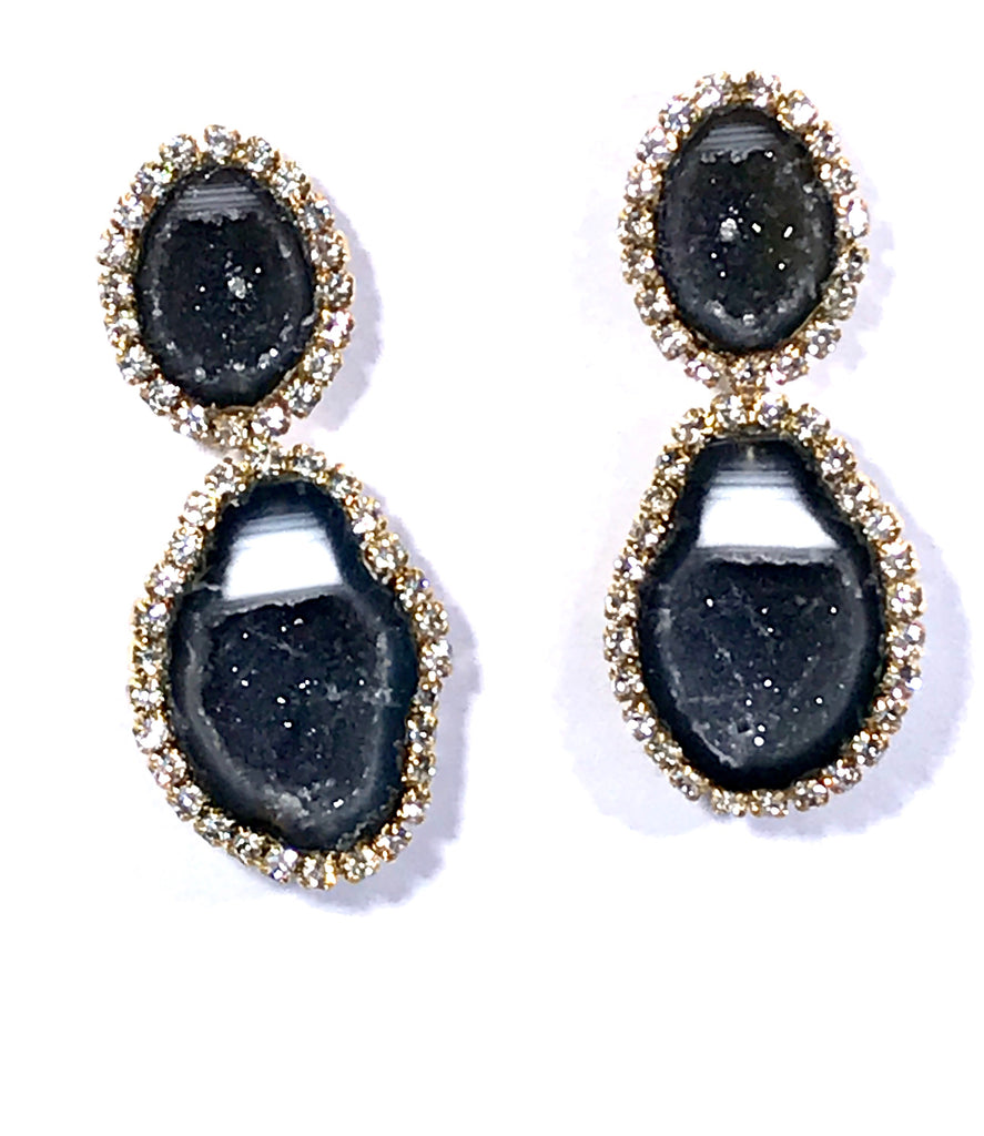Black and White Tabasco Geode Earrings Double Dangle RARE - doolittlejewelry