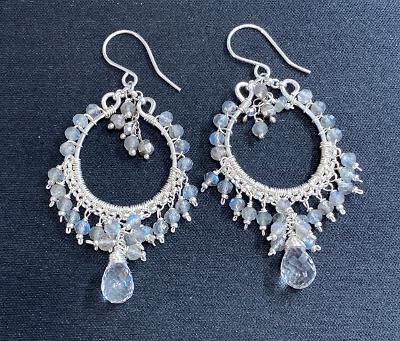 Labradorite Chandelier Earrings Sterling Silver Wire Wrap Teardrops