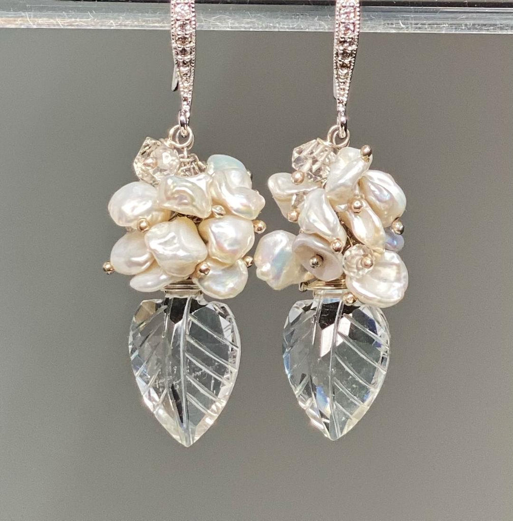 Crystal Quartz, Sterling Silver and Herkimer Diamond Wedding Earrings - Doolittle