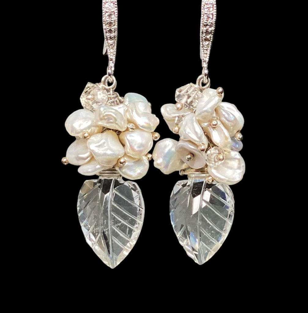Crystal Quartz, Sterling Silver and Herkimer Diamond Wedding Earrings - Doolittle